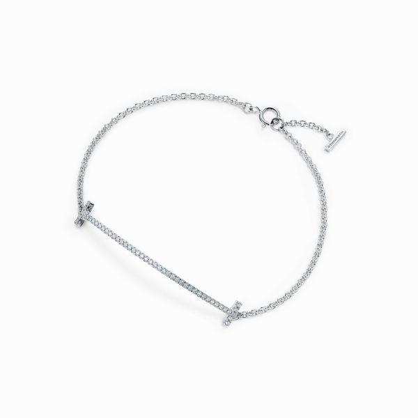 Bracelet Smile Tiffany T en or blanc 18 carats et diamants – Size Large Tiffany & Co.
