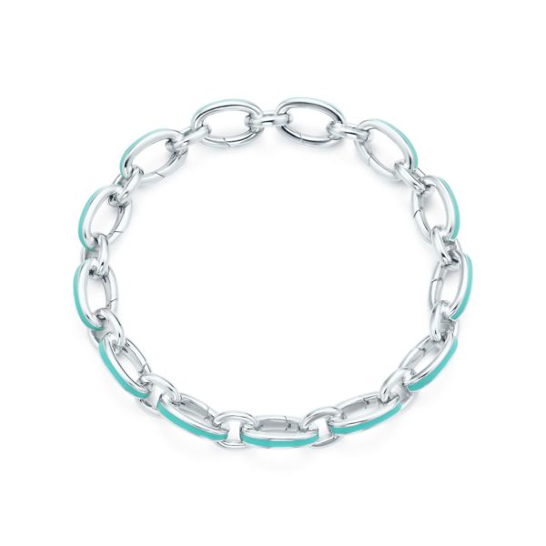 Bracelet Tiffany Blue à maillons fermoirs, argent 925 mil et émail 19 cm – Size 7.5 in Tiffany & Co.