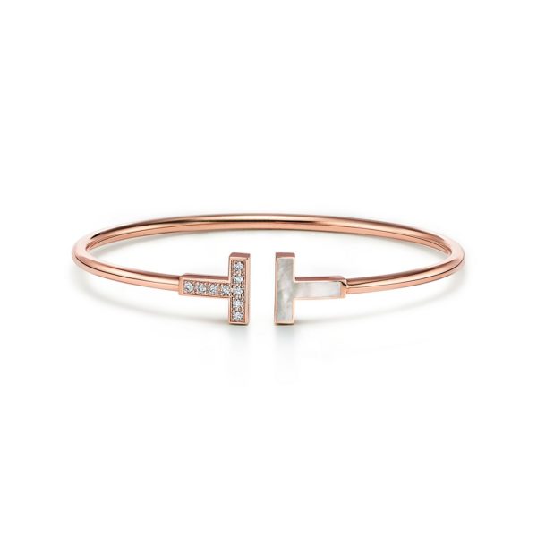 Bracelet Wire Tiffany T en or rose 18 carats, diamants et nacre – Size Large Tiffany & Co.