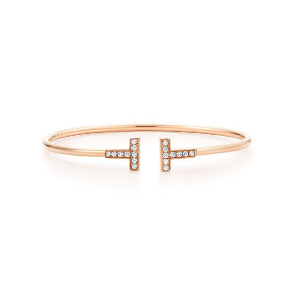 Bracelet Wire Tiffany T en or rose 18 carats et diamants – Size Medium Tiffany & Co.