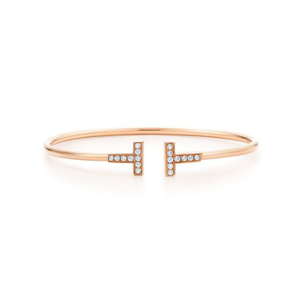 Bracelet Wire Tiffany T en or rose 18 carats et diamants – Size Medium Tiffany & Co.