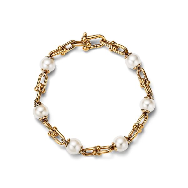 Bracelet à maillons Tiffany City HardWear en or jaune et perles d’eau douce – Size Extra Small Tiffany & Co.