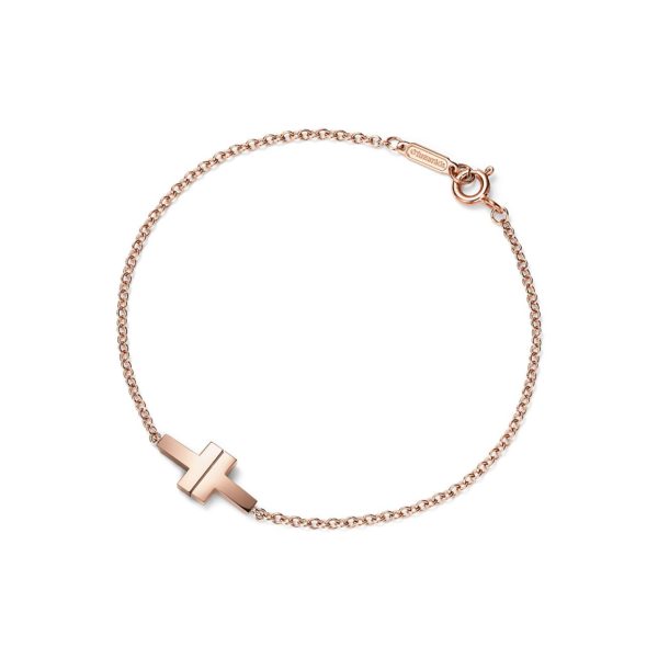 Bracelet chaîne simple Tiffany T en or rose 18 carats Medium Tiffany & Co.