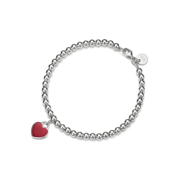 Bracelet de perles Caur mini rouge Return to Tiffany en argent et diamant 4 mm – Size Small Tiffany & Co.