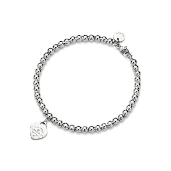 Bracelet de perles Plaque Caur Return to Tiffany en argent et diamant, 4 mm – Size Extra Small Tiffany & Co.
