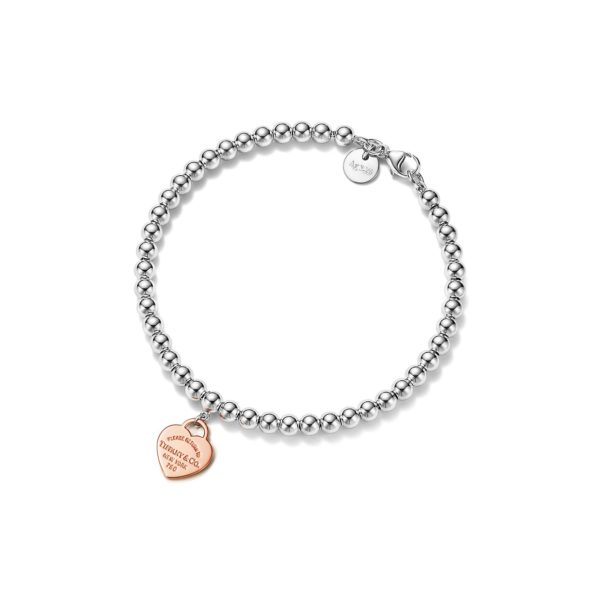 Bracelet de perles Plaque Caur Return to Tiffany en argent et or rose 4 mm – Size Extra Small Tiffany & Co.