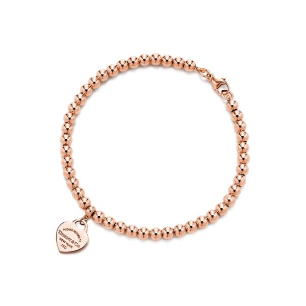 Bracelet de perles Plaque Caur Return to Tiffany en or rose 18 carats 4 mm – Size Medium Tiffany & Co.