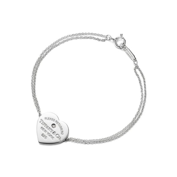 Bracelet double chaîne Caur Return to Tiffany en argent et diamant Small Tiffany & Co.