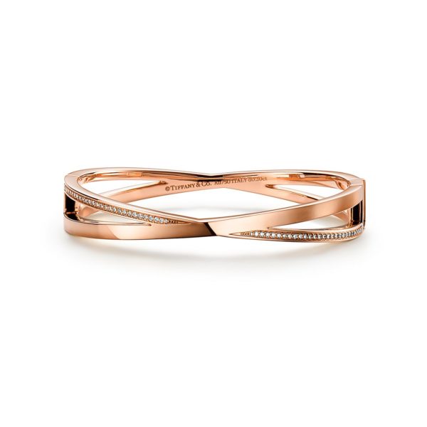 Bracelet jonc Atlas X à charnière étroit en or rose et diamants Large Tiffany & Co.