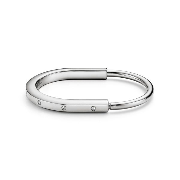 Bracelet jonc Tiffany Lock en or blanc accentué de diamants – Size Extra Large Tiffany & Co.