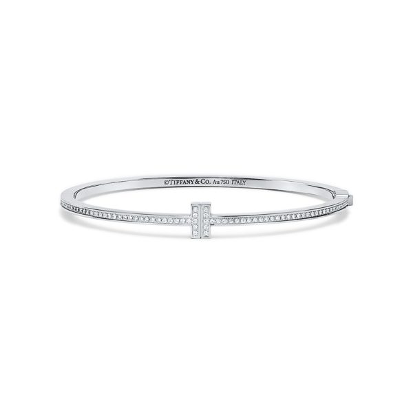 Bracelet jonc Wire Tiffany T en or blanc 18 cts et diamants Large Tiffany & Co.