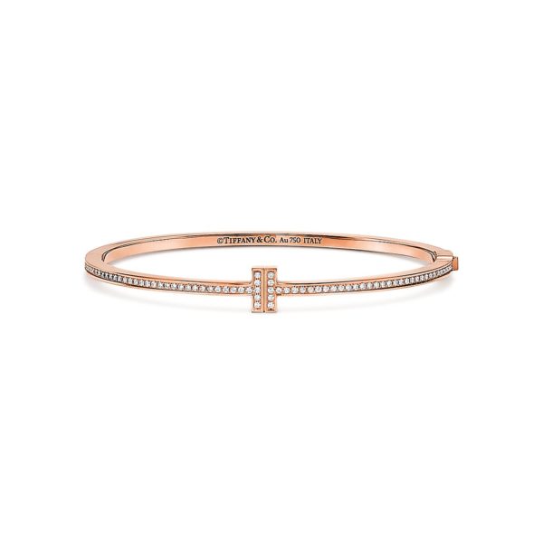 Bracelet jonc Wire Tiffany T, or rose 18 carats et diamants Medium Tiffany & Co.