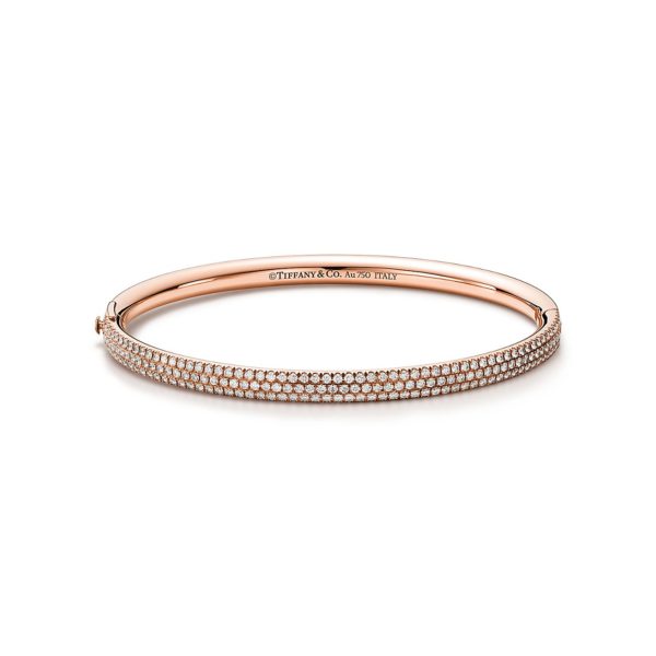 Bracelet jonc articulé à trois rangs Tiffany Metro en or rose et diamants – Size Medium Tiffany & Co.