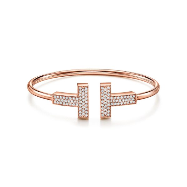 Bracelet large Wire Tiffany T en or rose 18 carats et diamants Large – Size Large Tiffany & Co.