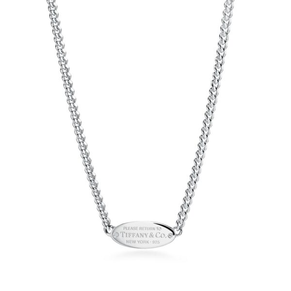 Collier ID ovale Return to Tiffany en argent 925 mil et diamants 40,6 cm Tiffany & Co.