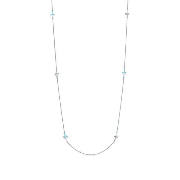 Collier Tiffany T en or blanc 18 carats parsemé de turquoise et de diamants Tiffany & Co.