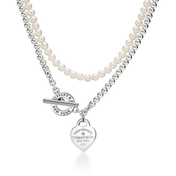 Collier à double tour Return to Tiffany en argent, perles et diamant Small Tiffany & Co.