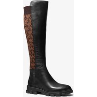 MK Botte Ridley à hauteur de genou en cuir et jacquard à logo – BLK/BROWN – Michael Kors