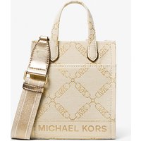 MK Très petit sac à bandoulière métallisé Gigi en jacquard avec logo Empire – DORÉ PÂLE/NATUREL(OR) – Michael Kors