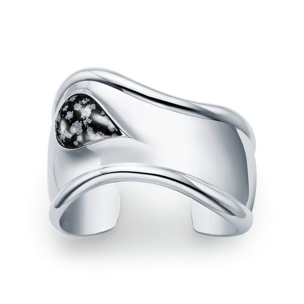 Manchette Bone Small Elsa Peretti, argent et obsidienne flocon de neige 43 mm Tiffany & Co.