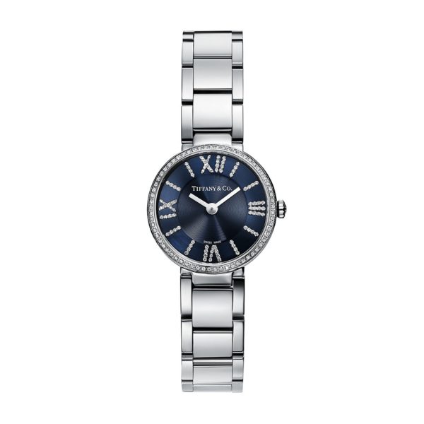 Montre Atlas 24 mm en acier inoxydable, diamants et cadran bleu marine Tiffany & Co.