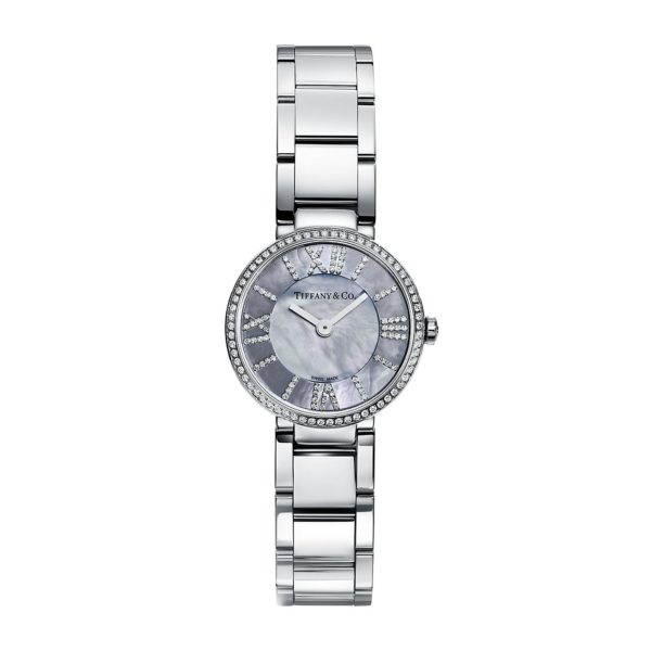 Montre Atlas 24 mm en acier inoxydable, diamants et nacre grise Tiffany & Co.