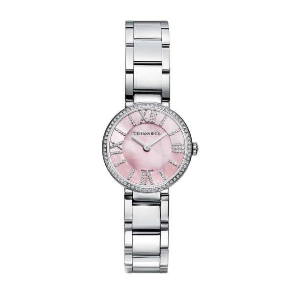 Montre Atlas 24 mm en acier inoxydable, diamants et nacre rose Tiffany & Co.