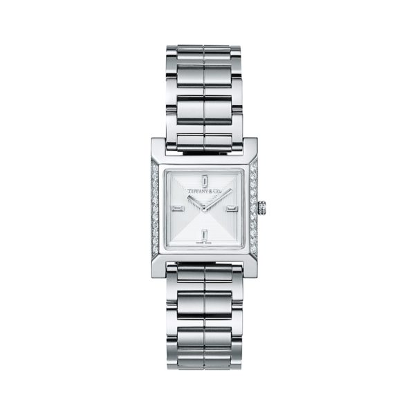 Montre carrée Tiffany 1837 Makers 22 mm en acier inoxydable avec diamants Tiffany & Co.