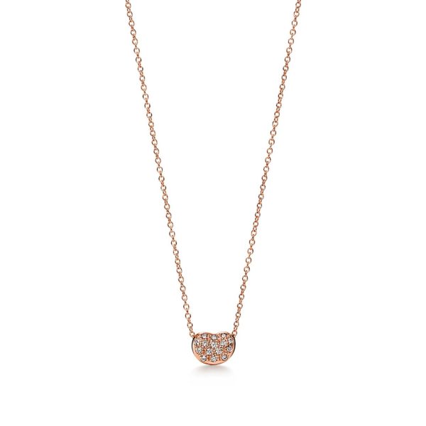 Pendentif Bean par Elsa Peretti en or rose et pavé de diamants 6,5 mm Tiffany & Co.