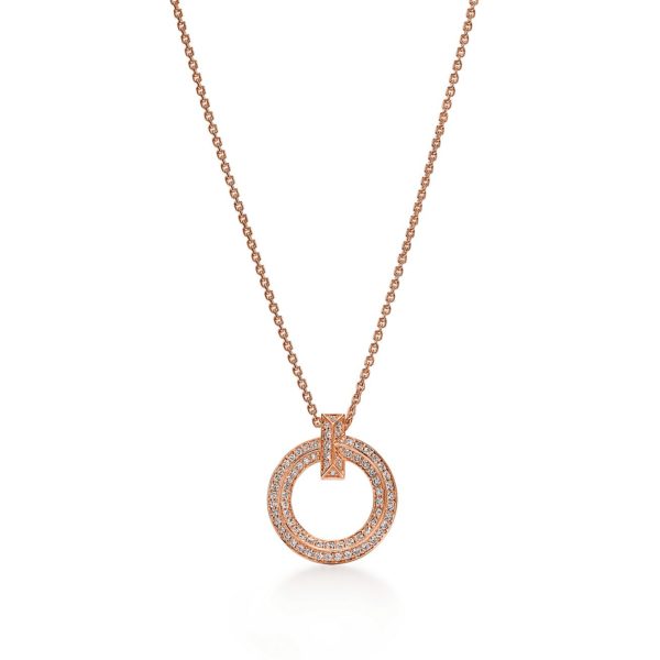 Pendentif Cercle T1 Tiffany T en or rose 18 carats et pavé de diamants Tiffany & Co.