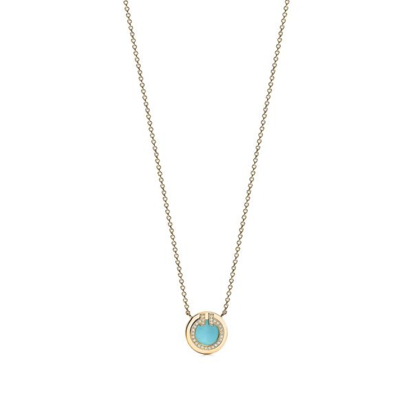 Pendentif Cercle Tiffany T en or 18 carats, turquoise et diamants Small Tiffany & Co.