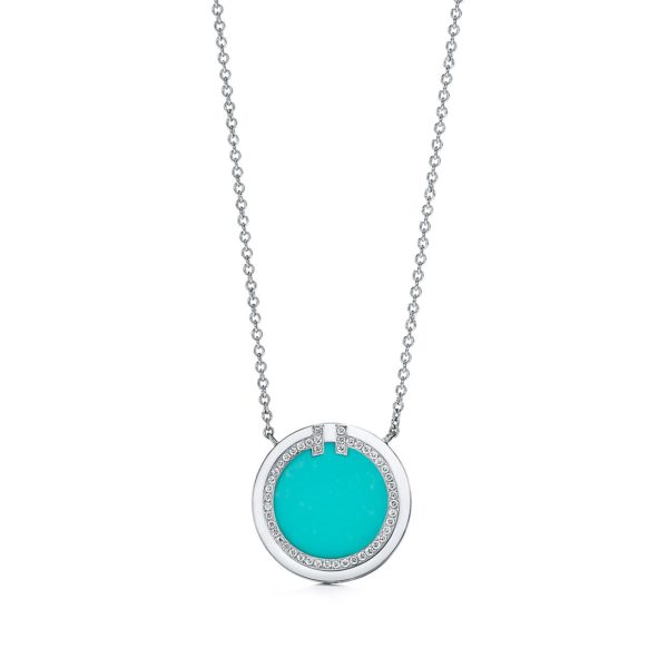 Pendentif Cercle Tiffany T en or blanc 18 carats, turquoise et diamants Tiffany & Co.