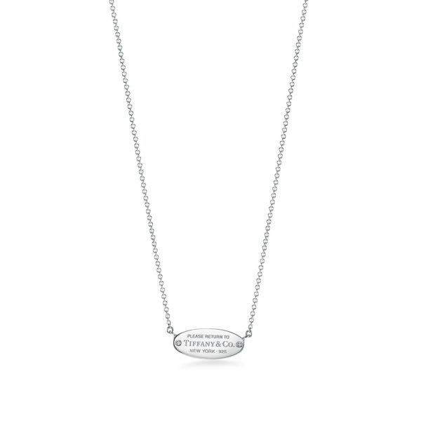Pendentif ID ovale Return to Tiffany en argent 925 mil et diamants 40,6 cm Tiffany & Co.