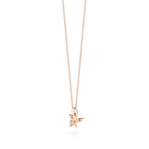 Pendentif Olive Leaf Paloma Picasso en or rose 18 carats orné d’un diamant Min Tiffany & Co.
