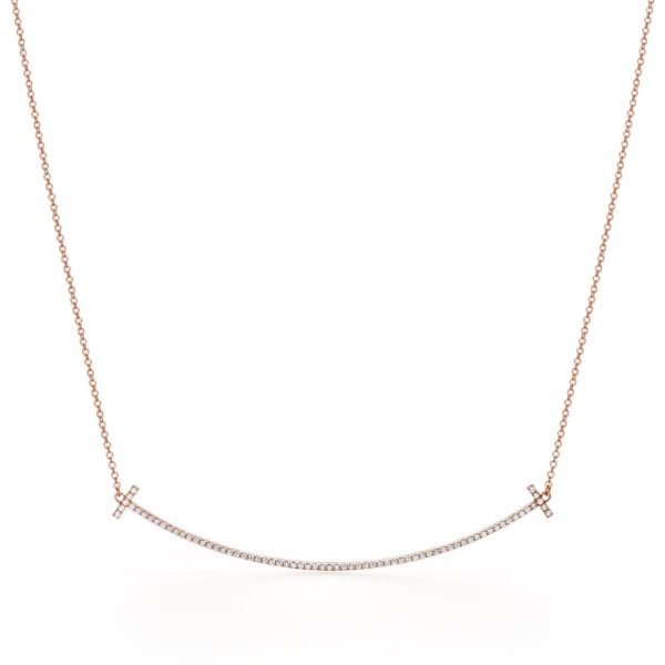Pendentif Smile Tiffany T en or rose 18 carats et diamants Large Tiffany & Co.