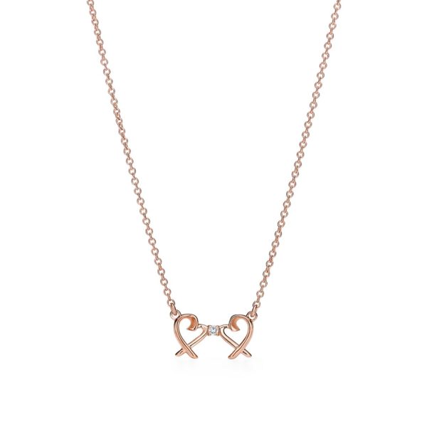 Pendentif double Loving Heart Paloma Picasso en or rose 18 cts avec diamants Tiffany & Co.