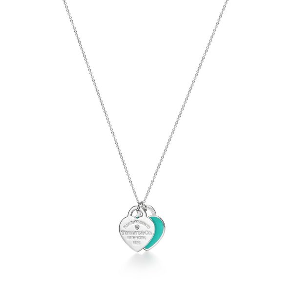 Pendentif double Plaque Caur bleue Return to Tiffany, argent et diamant Small Tiffany & Co.