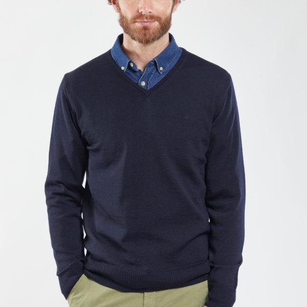 BERAC Pull col V Bérac – laine Homme NAVY 4XL
