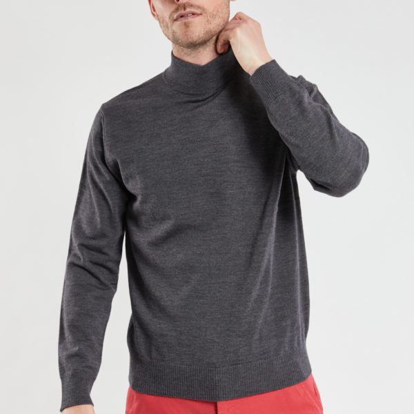 BERAC Pull col montant Bérac – laine Homme Anthracite 3XL