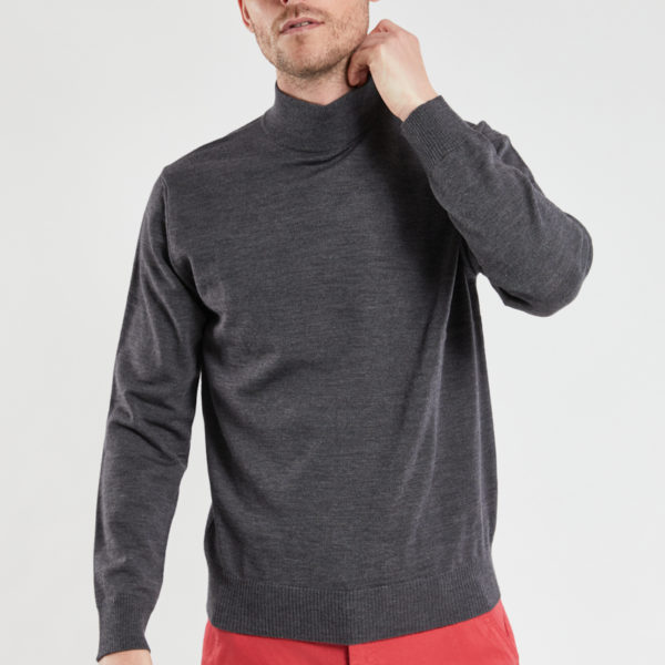 BERAC Pull col montant Bérac - laine Homme Anthracite 3XL