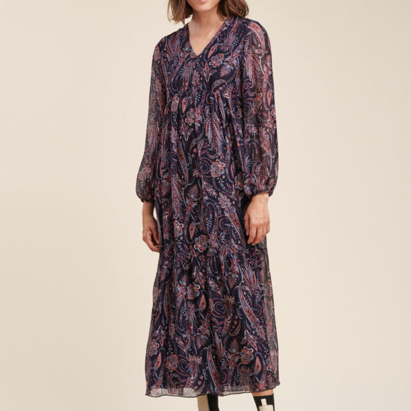 Robe longue ample en voile de viscose soie à imprimé floral – La Fée Maraboutée