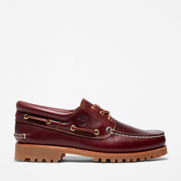 Timberland Chaussure Bateau Cousue Main À 3 Œillets Et Semelle Crantée Pour Homme En Bordeaux Bordeaux
