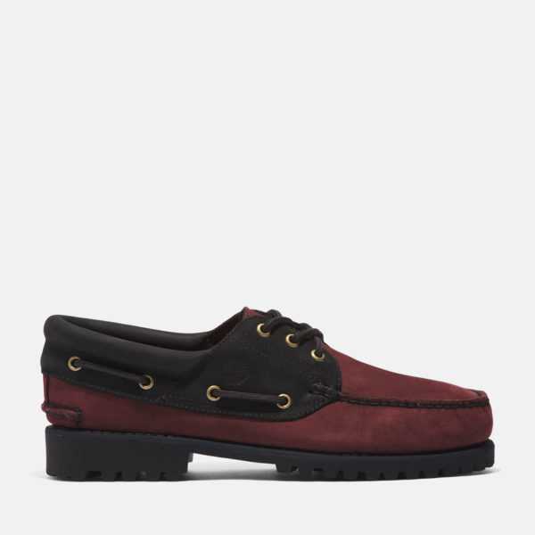 Timberland Chaussure Bateau Cousue Main À 3 Œillets Et Semelle Crantée Pour Homme En Bordeaux Et Noir Bordeaux