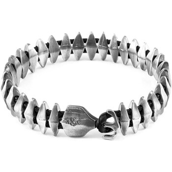 Bracelets Anchor & Crew  Maxi-Bracelet Ancre Delta Argenté Et Cuir Tressé