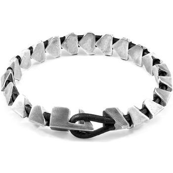 Bracelets Anchor & Crew  Maxi-Bracelet Brixham Argenté Et Cuir Rond