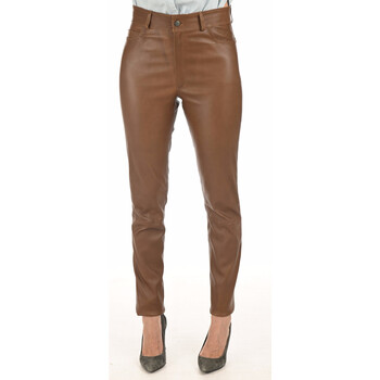 Pantalon La Canadienne  Pantalon Jean cuir stretch cognac-044895