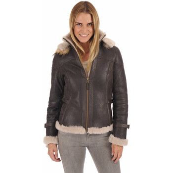 Blouson La Canadienne  Bombardier capuche fourrure marron-037784