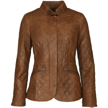 Veste La Canadienne  Veste cuir matelassée cognac-046613