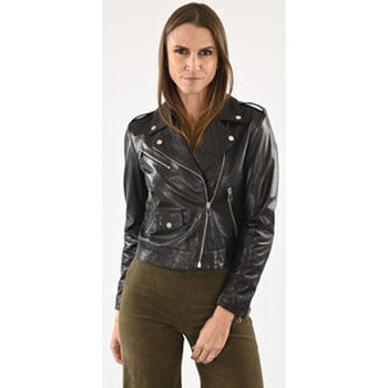 Blouson La Canadienne  Blouson biker court cuir noir-046941