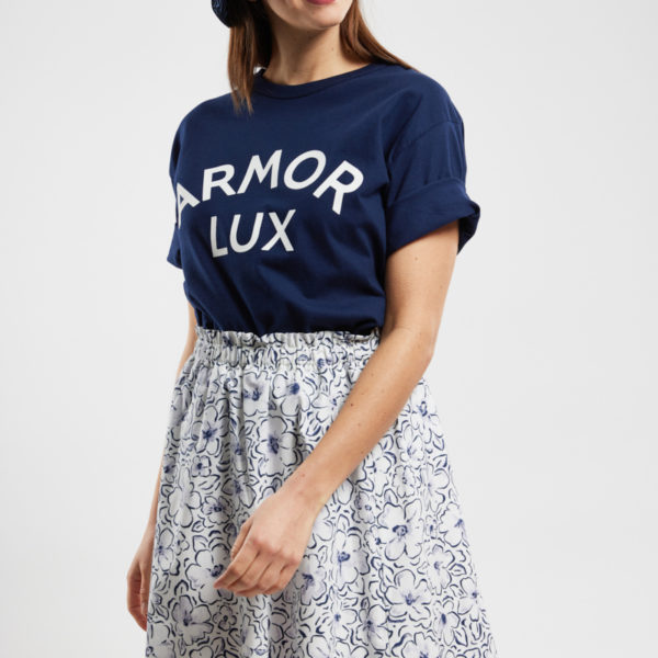 ARMOR-LUX Jupe imprimée fleurie – coton Femme Imprimé Fleuri Blanc/Seal XXXL – 48